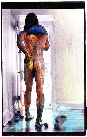 Walking Nude with Sack of Potatoes